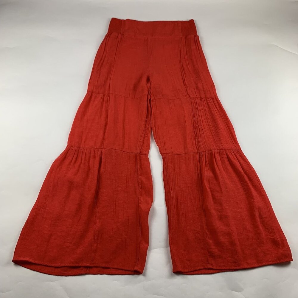 Nanette Lepore Bright Coral Gauze Tiered Wide Leg Pant S